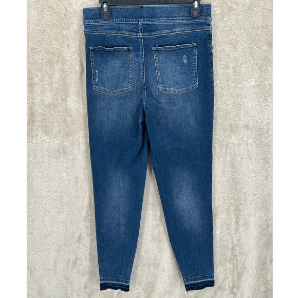 Spanx Jeans Womens Large Distressed Skinny Dark Wash Denim Stretch Shaping Slim - Picture 2 of 9